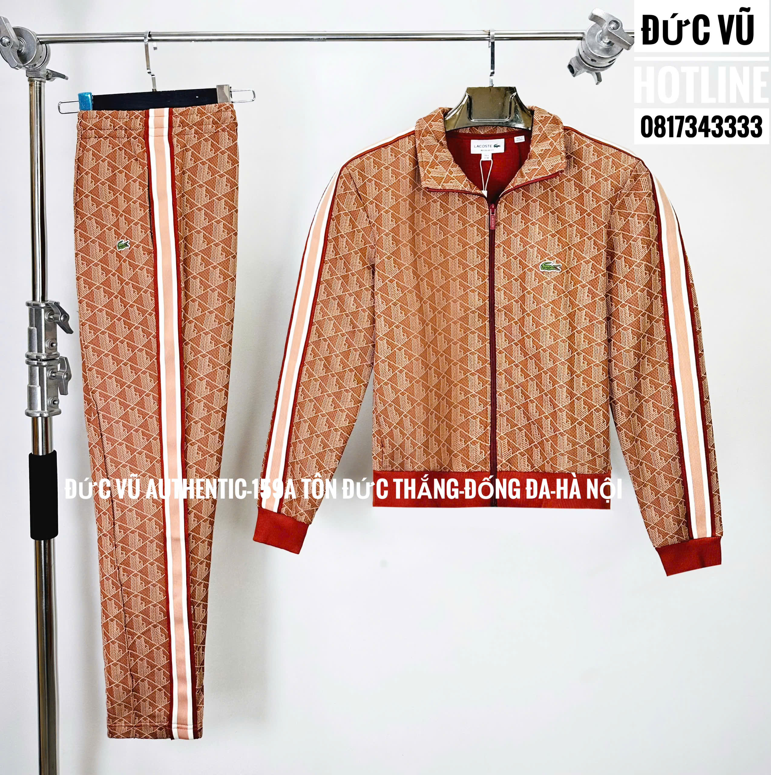 Set thể thao Lacoste monogram nâu cao cấp