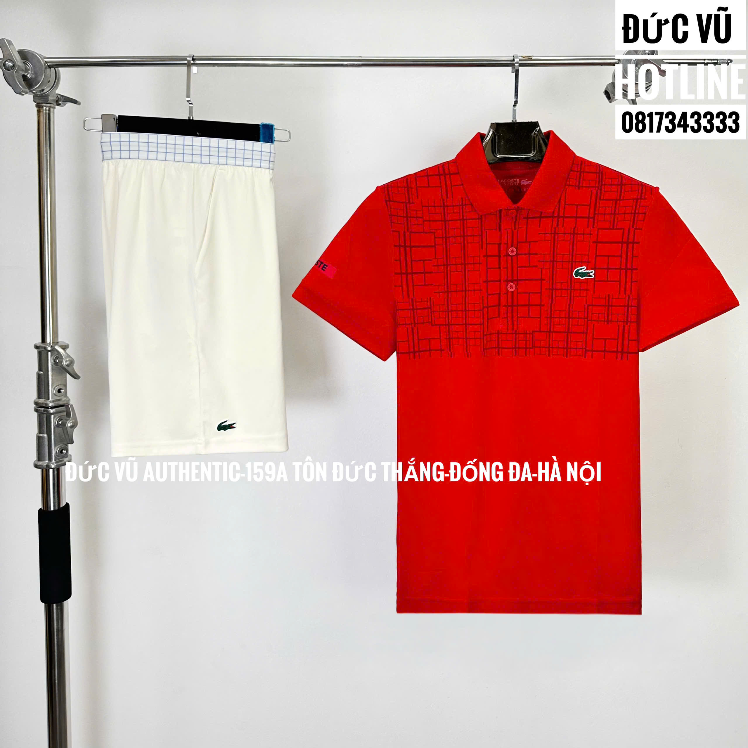 Set thể thao nam Lacoste polo đỏ phối trắng