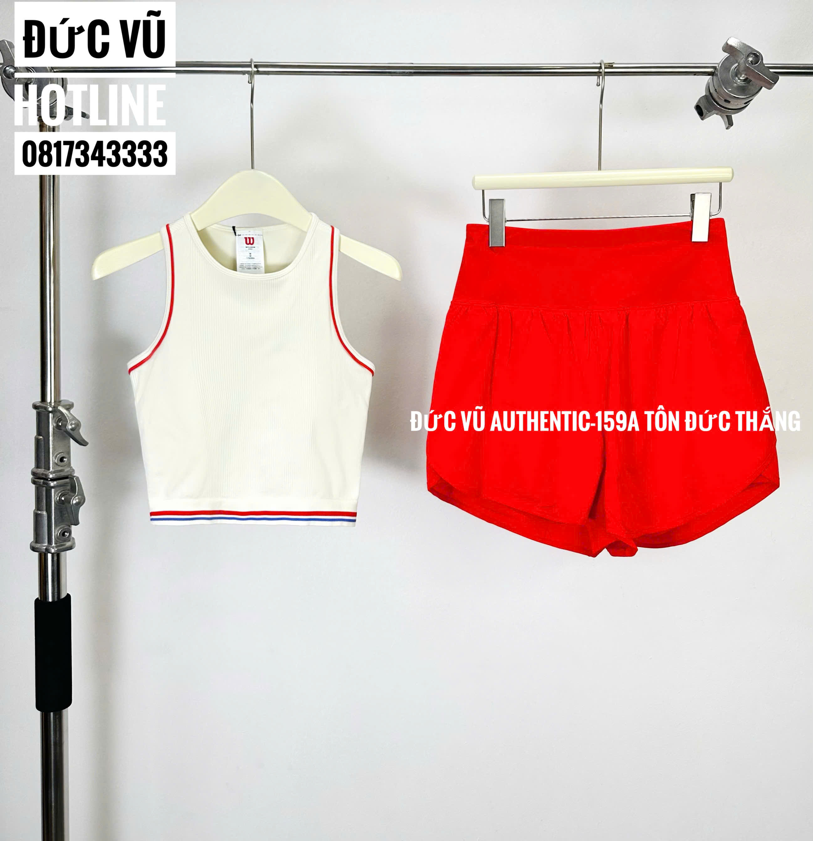 Bộ đồ thể thao nữ Wilson phối màu trắng – đỏ (áo tanktop & quần short)