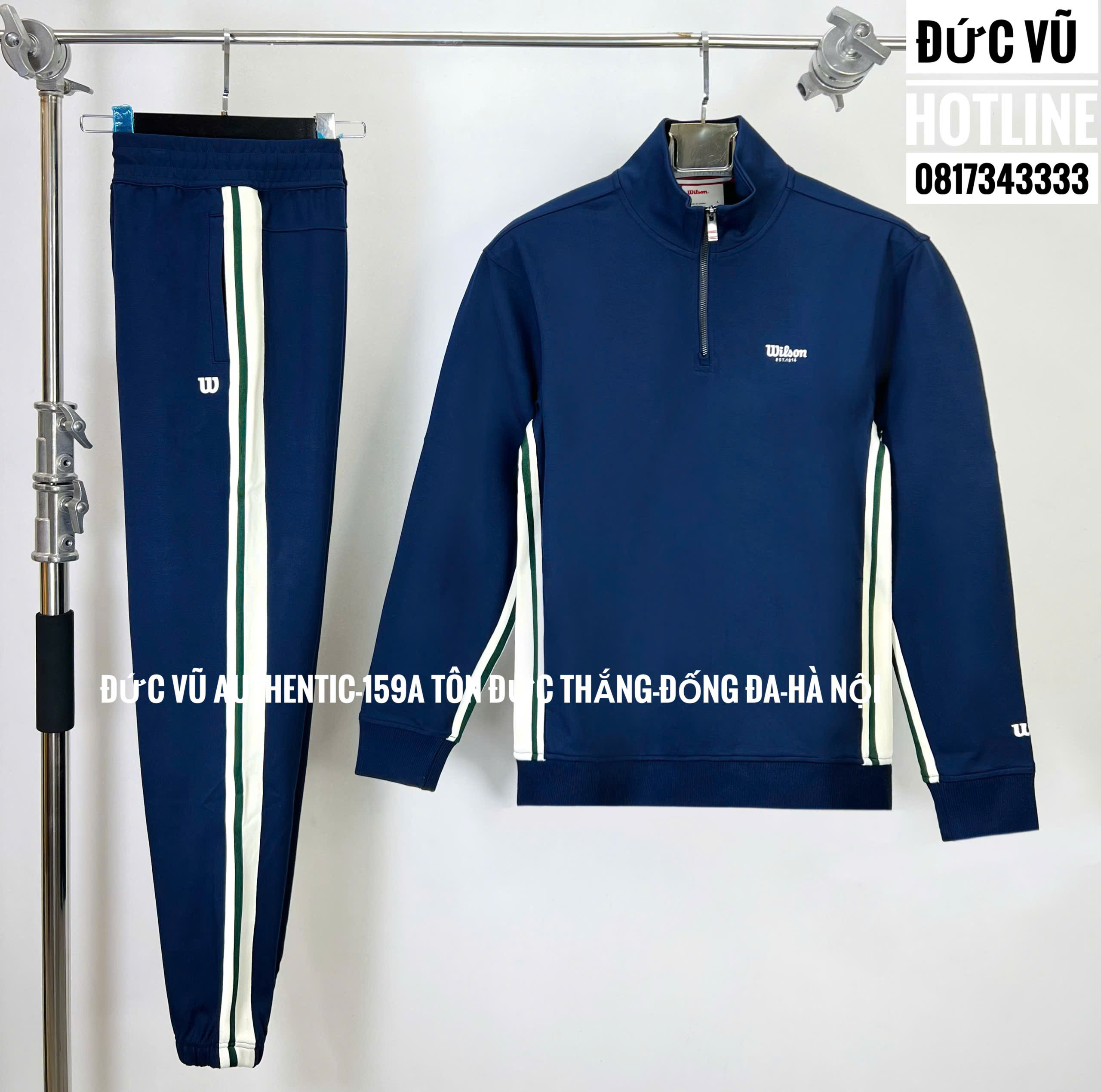 Bộ quần áo thể thao Wilson xanh navy viền trắng