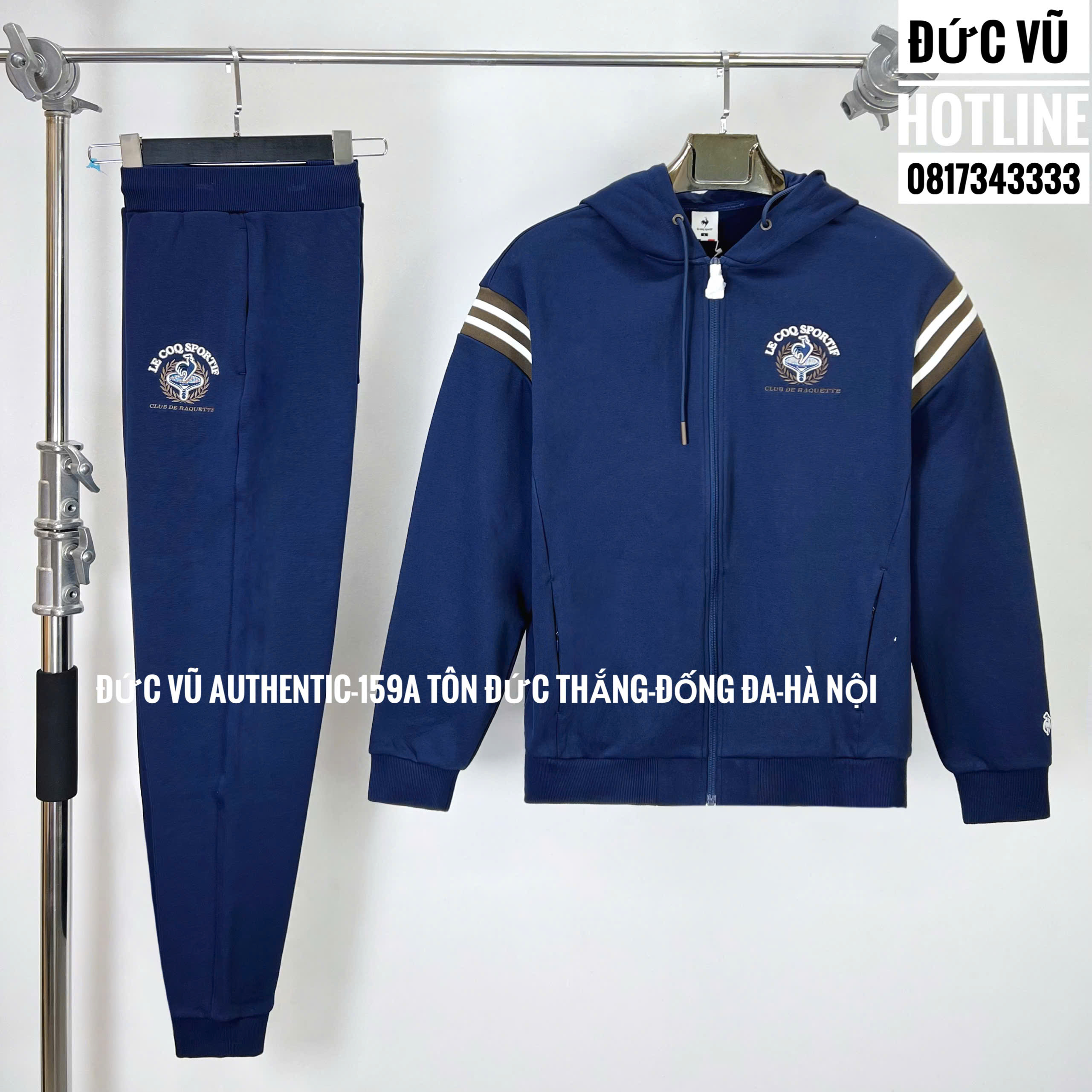 Set thể thao nam Le Coq Sportif xanh navy nón rút – phong cách trẻ trung năng động