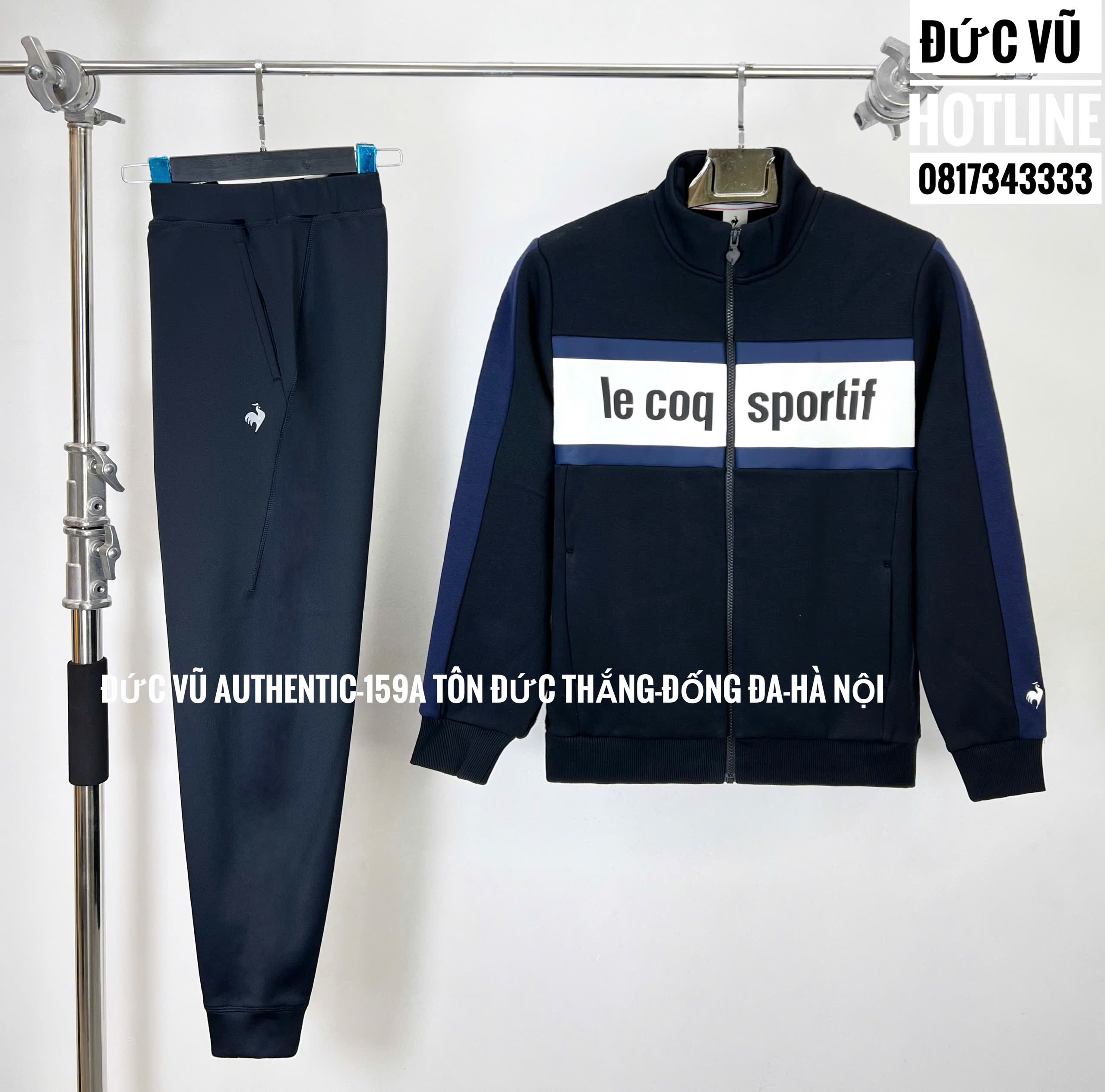 Set thể thao nam Le Coq Sportif – Áo khoác nỉ và quần jogger phối navy