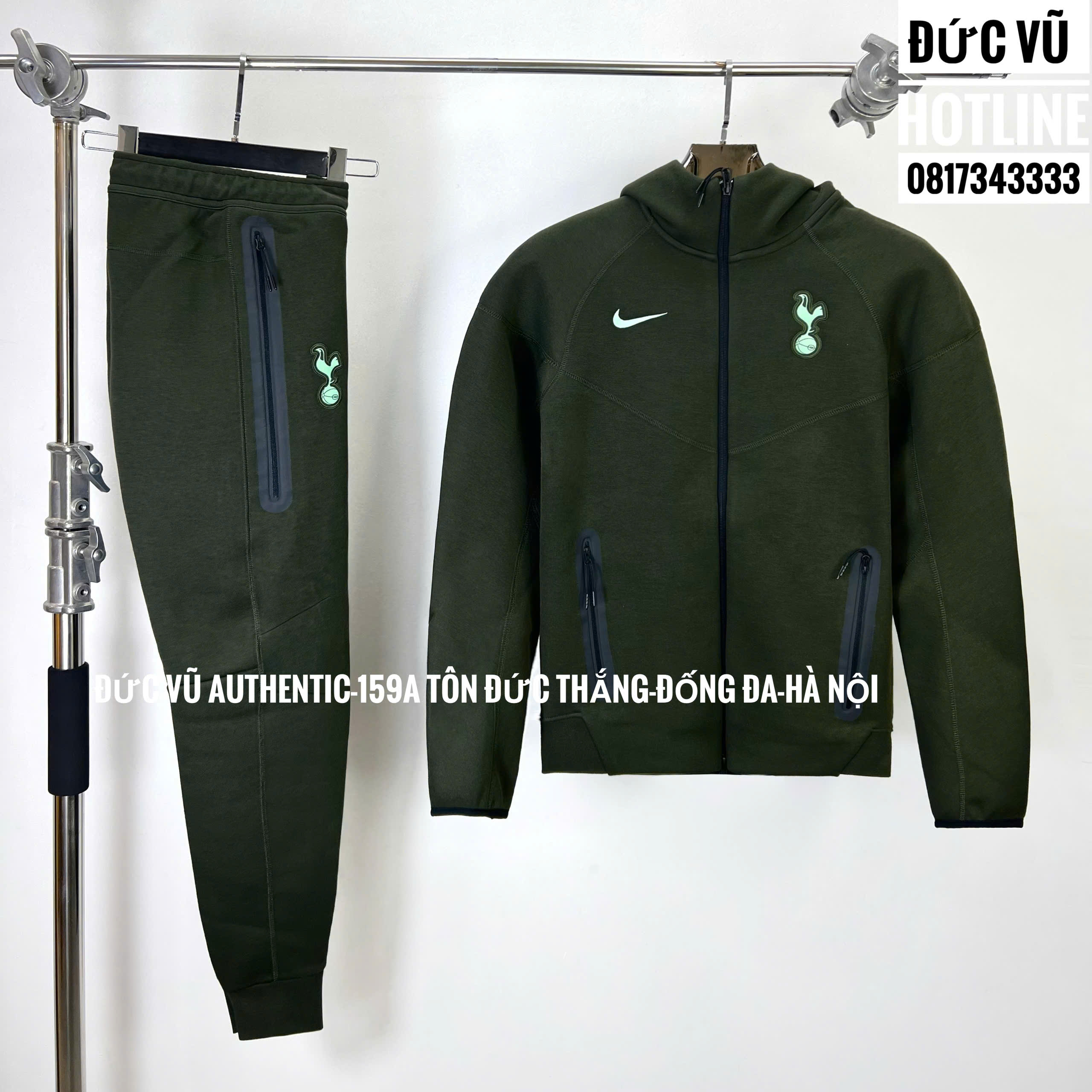 Bộ nỉ Nike Tech Fleece Tottenham Hotspur màu xanh rêu