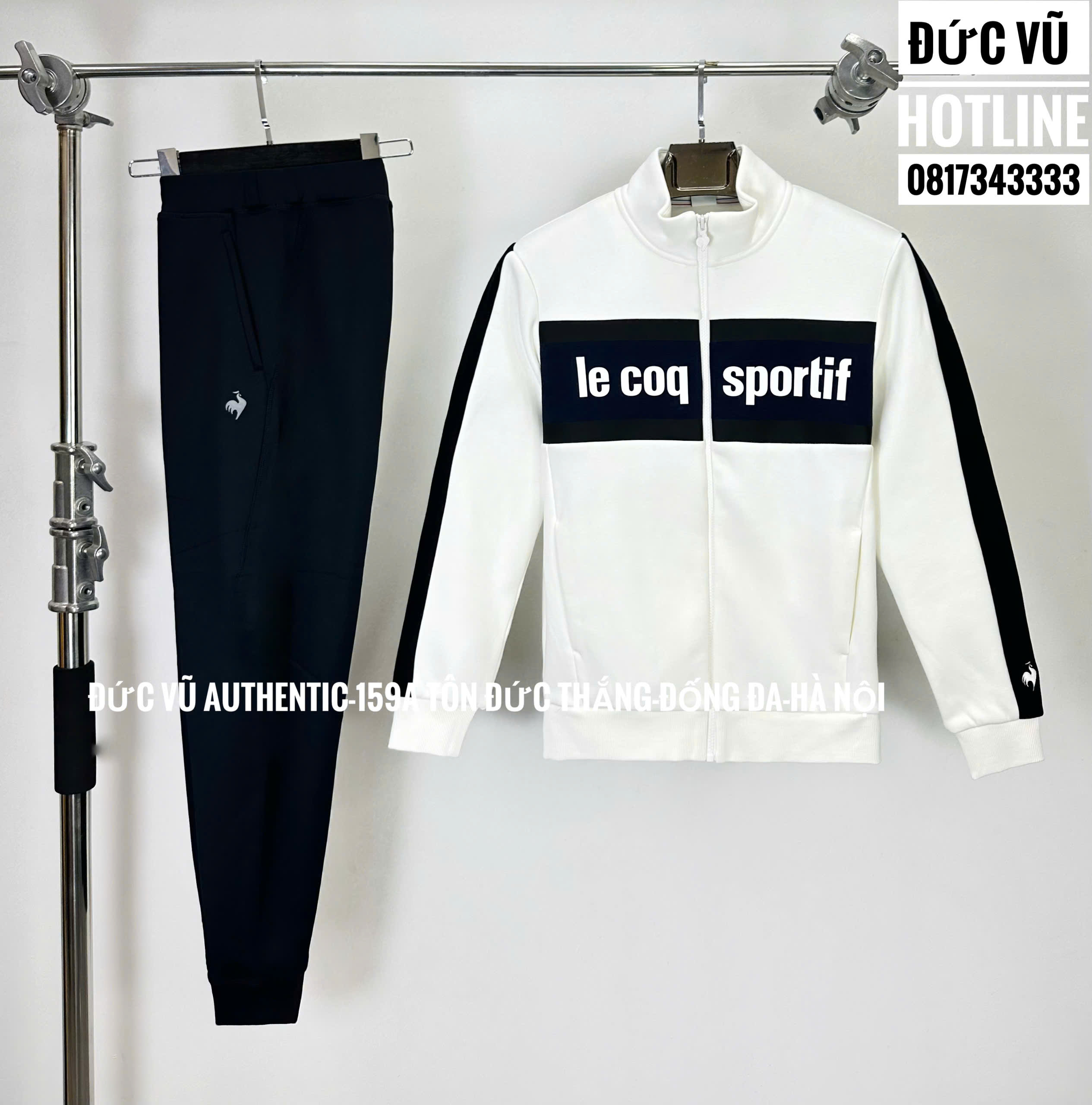 Bộ thể thao Le Coq Sportif trắng phối đen logo