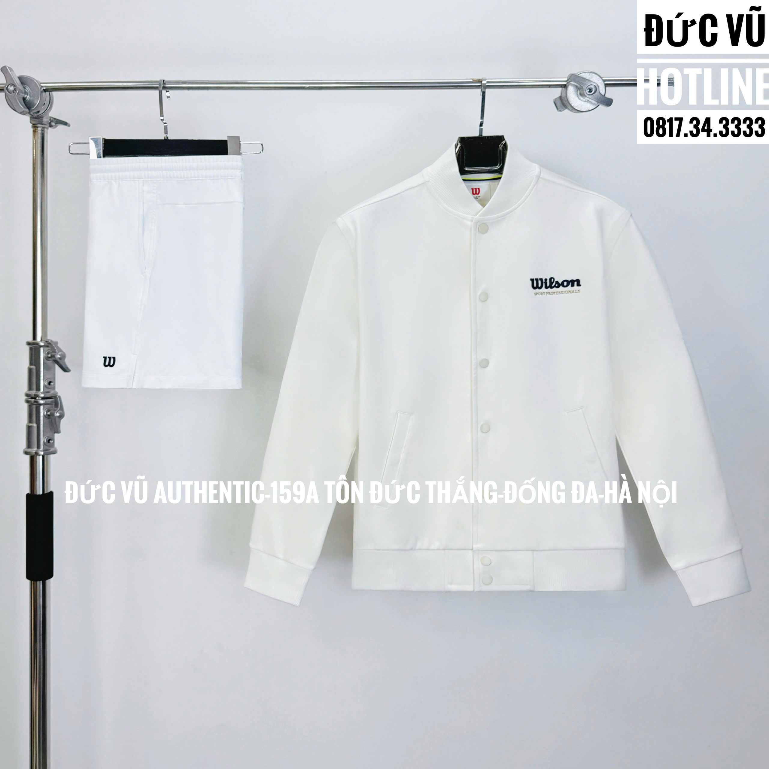 Bộ thể thao nam Wilson màu trắng – Áo nỉ dài tay & quần short