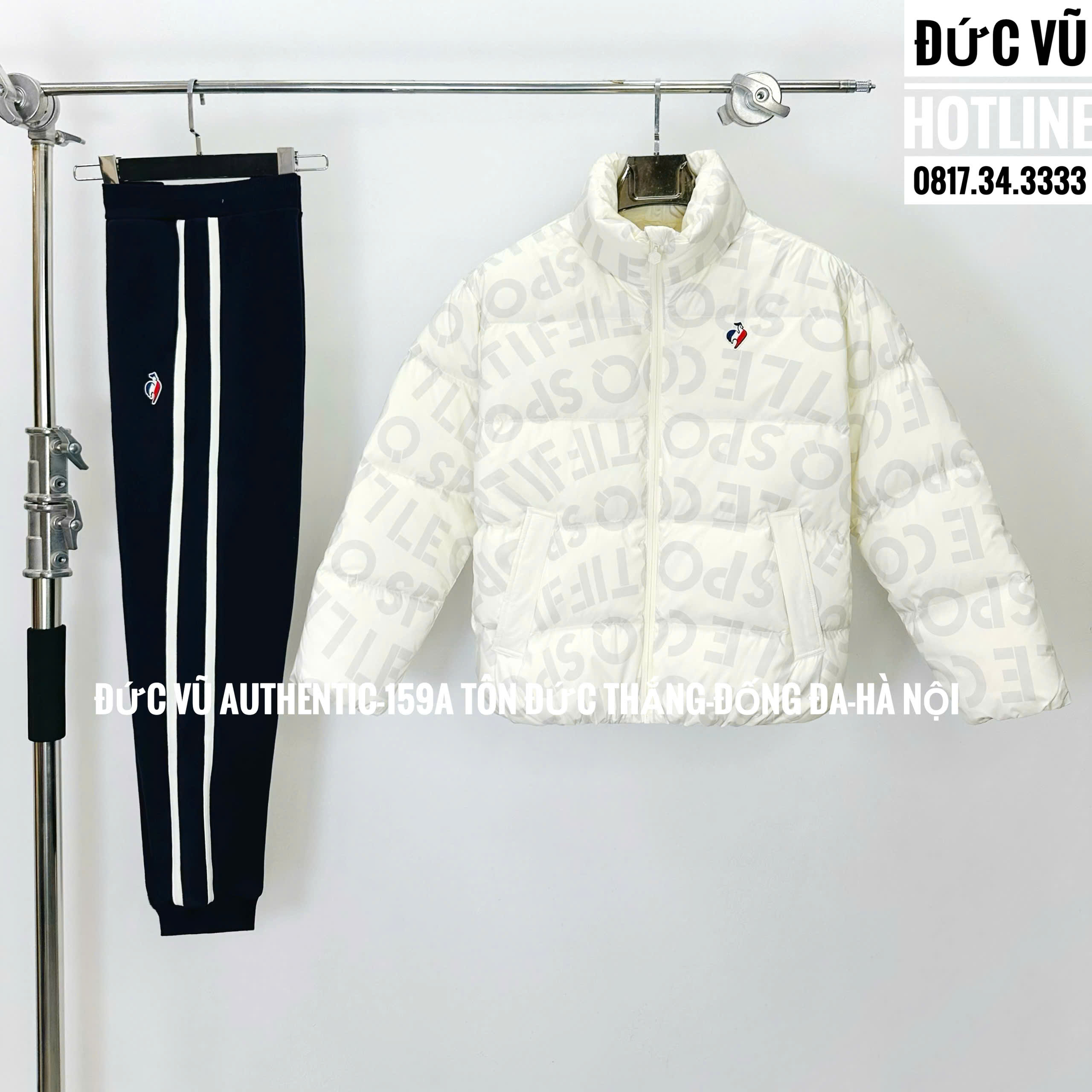 Set thể thao Le Coq Sportif Logo All-Over Winter Set – Trắng Ghi