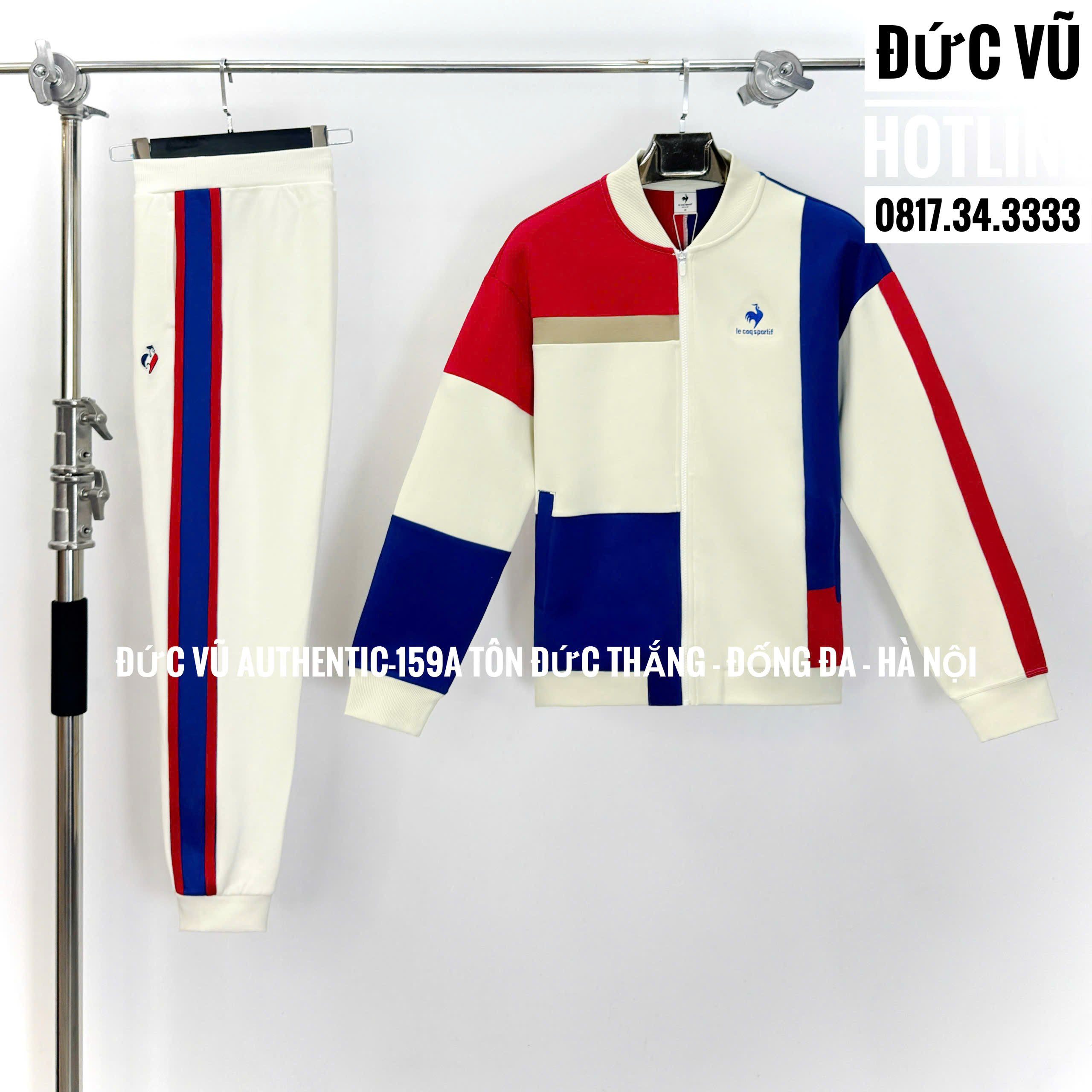 Set thể thao nam Le Coq Sportif phối màu trắng – đỏ – xanh