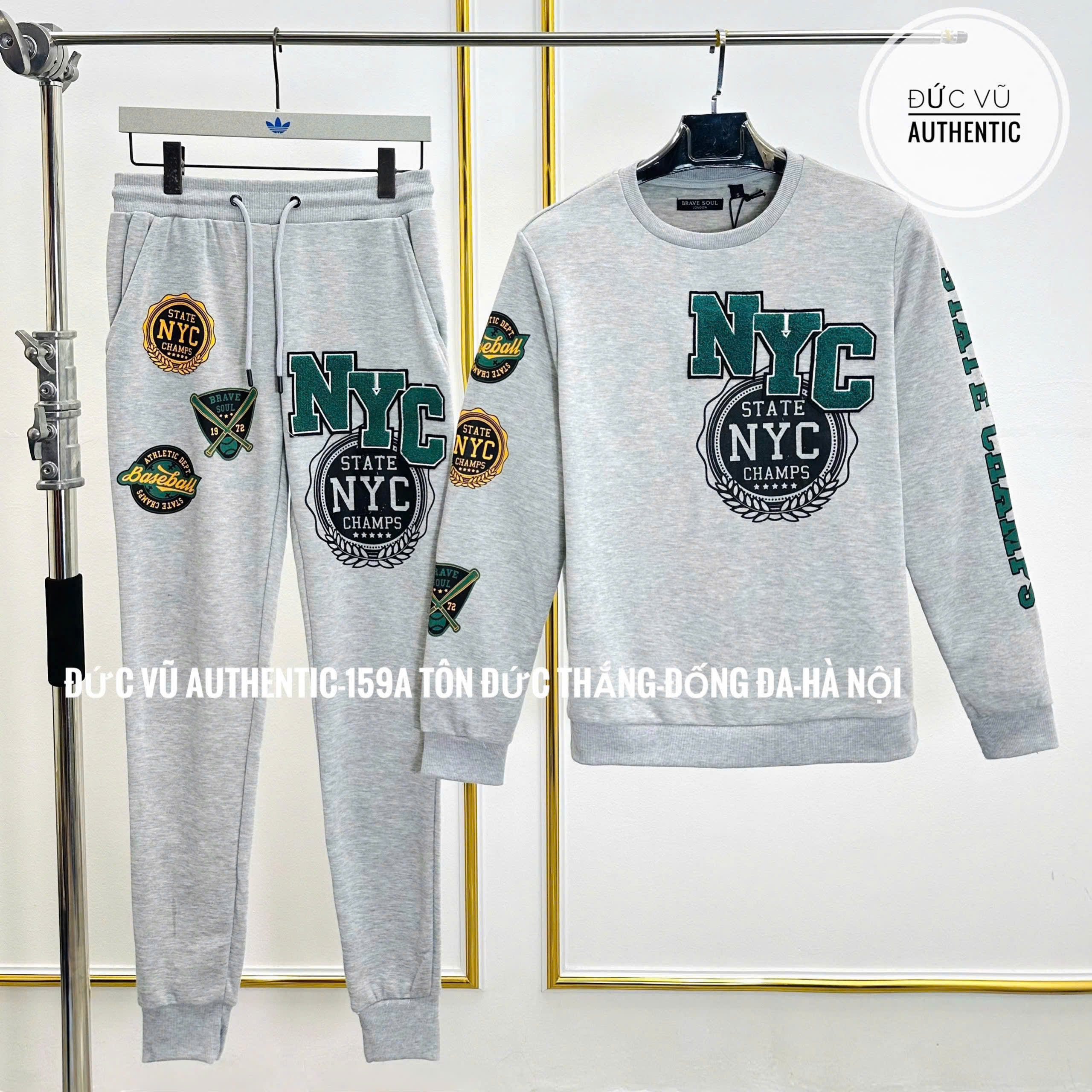 Set nỉ thể thao nam NYC Champs – màu ghi xám