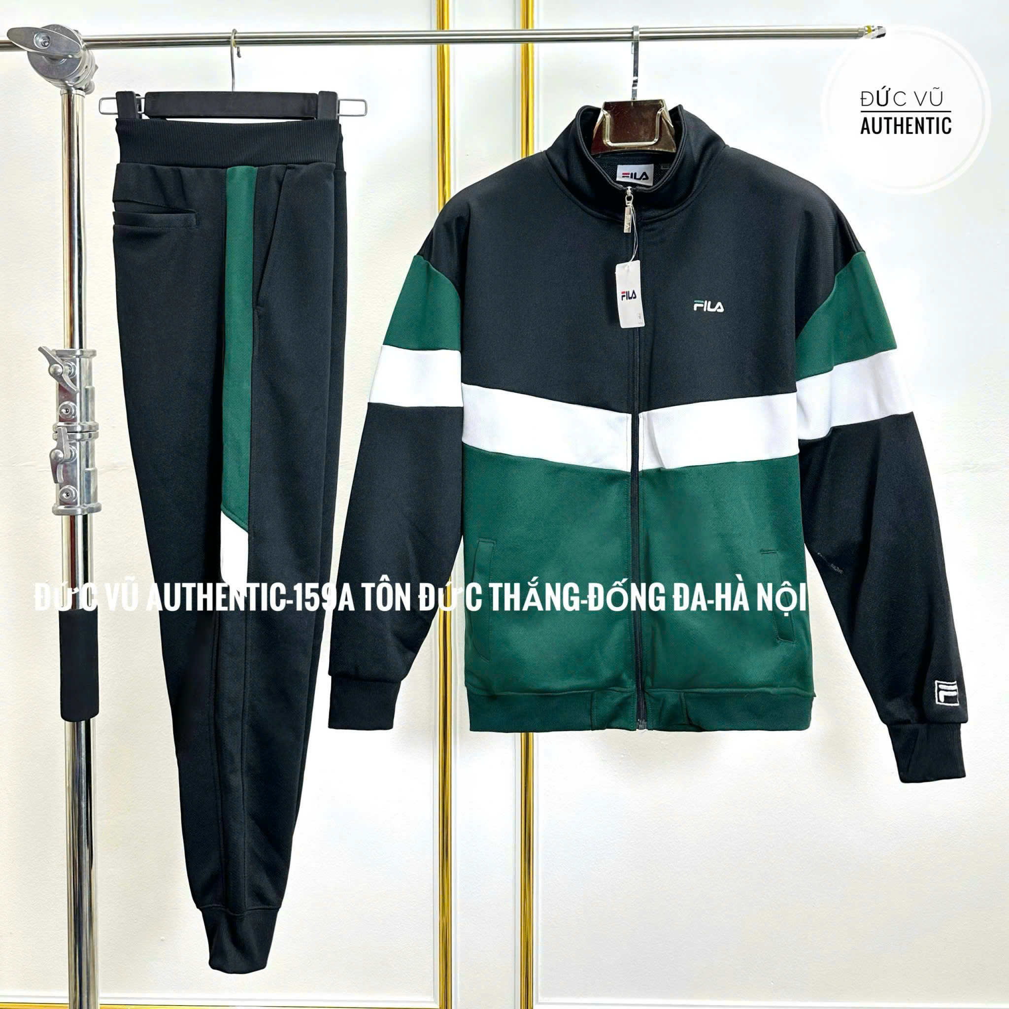 Set thể thao nam FILA phối màu xanh rêu – đen – trắng