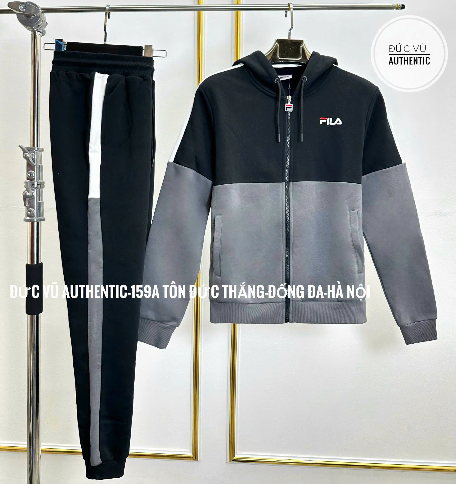 Set thể thao nam FILA phối màu xám – đen có mũ