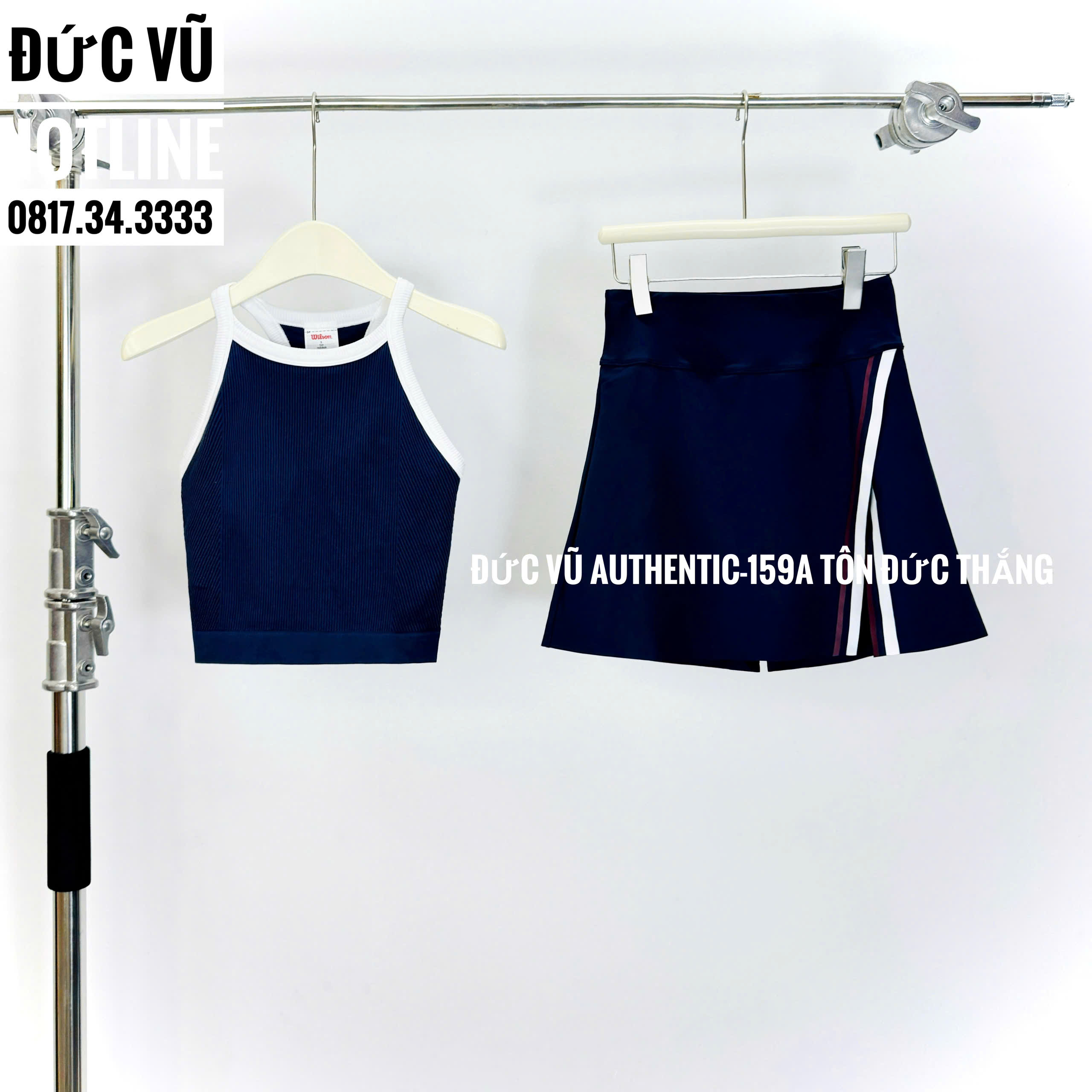 Set thể thao nữ Wilson dáng tennis – áo croptop phối viền & chân váy xếp line