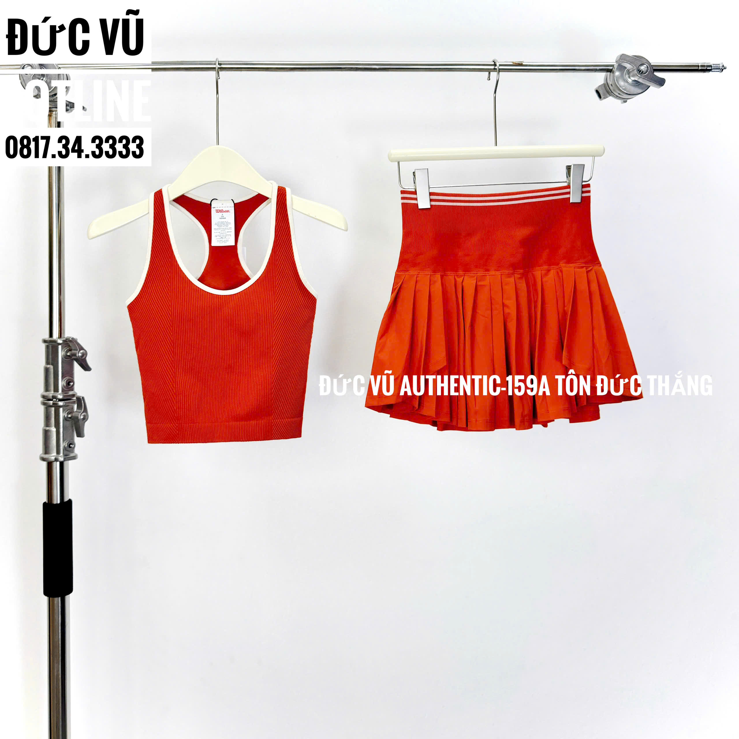 Set thể thao nữ Wilson  dáng tennis – áo croptop tank và chân váy xếp ly đỏ phối viền trắng